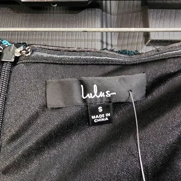 Lulus 'Dazzling Magic' Teal and Black Sequin Strapless Maxi Dress - Picture 13 of 16